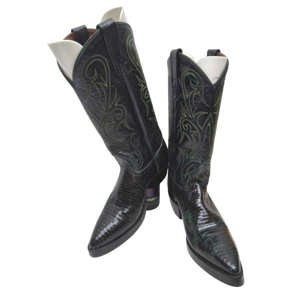 Dan Post Mens Lizard Skin Western Cowboy Boots Black Green DPP3659 J‎ Size 8.5 D